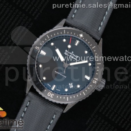 ZF공장 블랑팡 피프티패덤즈 바티스카프 세라믹 블랙다이얼 직물스트랩 Fifty Fathoms Bathyscaphe Black Ceramic Black Dial on Black Sail-Canvas Strap A1315
