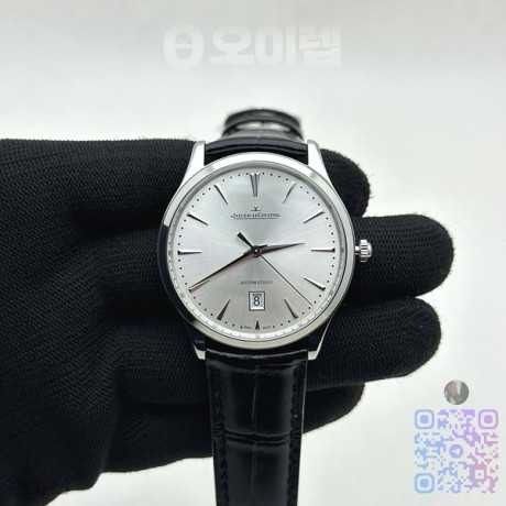 ZF공장 예거르쿨트르 마스터 울트라씬 데이트 1238420 스틸 화이트다이얼 가죽스트랩 Master 1238420 SS ZF 1:1 Best Edition Silver Dial on Black Leather Strap A899/1