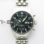 KK공장 IWC 파일럿 크로노그래프 IW388104 브레이슬릿 Pilot Chrono IW388104 KKF Best Edition Green Dial on SS Bracelet A7750 to 69385