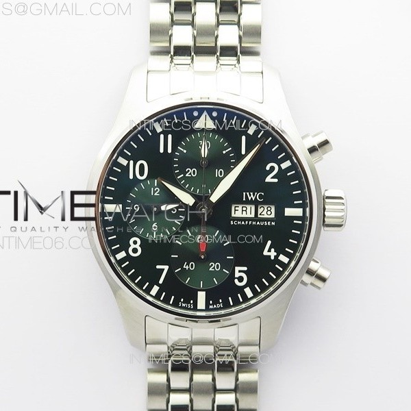 KK공장 IWC 파일럿 크로노그래프 IW388104 브레이슬릿 Pilot Chrono IW388104 KKF Best Edition Green Dial on SS Bracelet A7750 to 69385