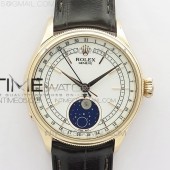KZ공장 롤렉스 셀리니 로즈골드 금통 화이트다이얼 가죽스트랩 Cellini 50535 Moonphase RG KZF Best Edition White dial on leather strap A3195 (free a tool)
