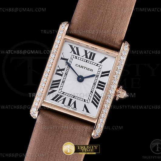 F1공장 까르띠에 탱크 머스트 스몰 로즈골드금통 다이아몬드베젤 브라운스트랩 Cartier Tank Must Small Dia RG/LE Wht F1F Sw Qtz