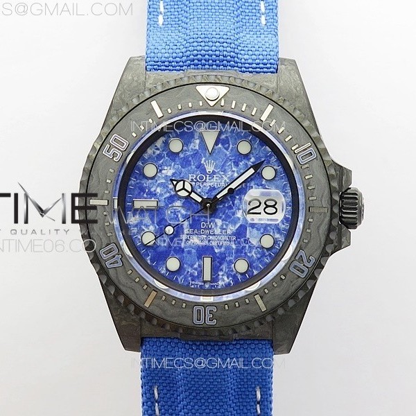DIW공장 롤렉스 씨드웰러 블루다이얼 블루나일론스트랩 Sea Dweller 43mm Carbon 'IRBIS' DIWF Best Edition Blue Dial on Blue Nylon Strap A2824