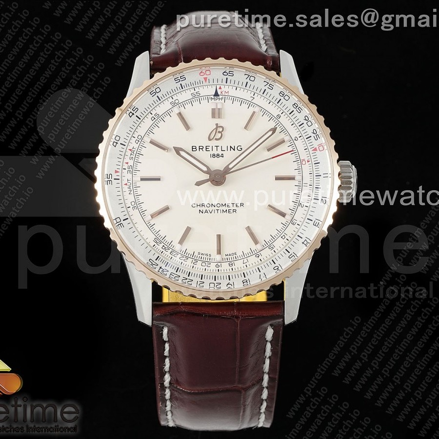 TF공장 브라이틀링 내비타이머 41미리 로즈골드콤비 화이트다이얼 가죽스트랩 Navitimer Automatic 41mm SS/RG TF 1:1 Best Edition White Dial on Brown Leather Strap A2824