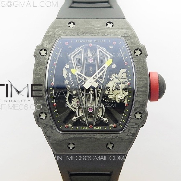 RM공장 리차드밀 RM027-03 NTPT 카본케이스 스켈레톤다이얼 블랙러버스트랩   RM027-03 NTPT Real Tourbillon RMF Best Edition Skeleton Dial on Black Rubber Strap