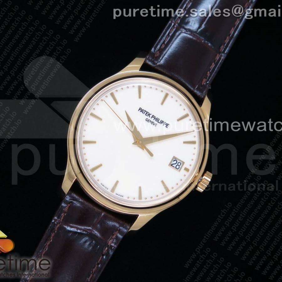 ZF공장 파텍필립 칼라트라바 옐로우골드 금통 아이보리다이얼 가죽스트랩 Calatrava 5227J YG White Dial on Brown Leather Strap A324CS