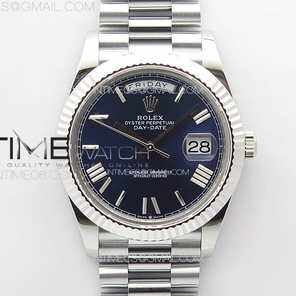 GM공장 롤렉스 데이데이트 40 스틸 블루다이얼 로만인덱스 프레지던트브레이슬릿 DayDate 40mm 228239 GMF 1:1 Best SS Blue Dial Roman Markers on President Bracelet A3255