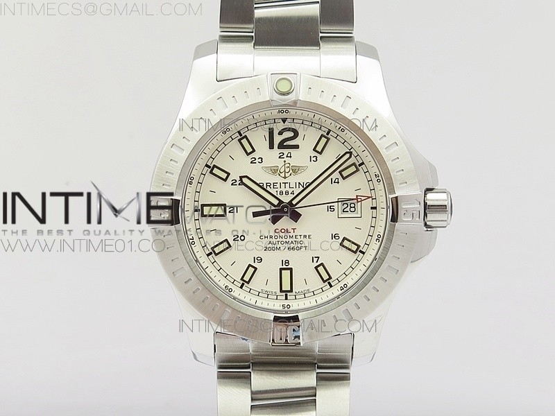 GF 브라이틀링 콜트 스틸 화이트다이얼 브레이슬릿 CLOT CHRONOMETER SS WHITE STICKS MARKER DIAL ON SS BRACELET A2824