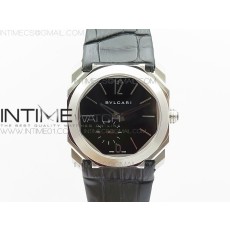 JL공장 불가리 옥토 12028 스틸 블랙다이얼 가죽스트랩 OCTO 12028 SS  BLACK DIAL ON BLACK LEATHER STRAP A2824