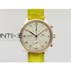 ZF공장 IWC 포르투기저 크로노그래프 PORTUGUESE IW3714 RG CASE DIAMOND WHITE DIAL RG NUMERAL ON YELLOW LEATHER STRAP A79350 (SLIM MOVEMENT)