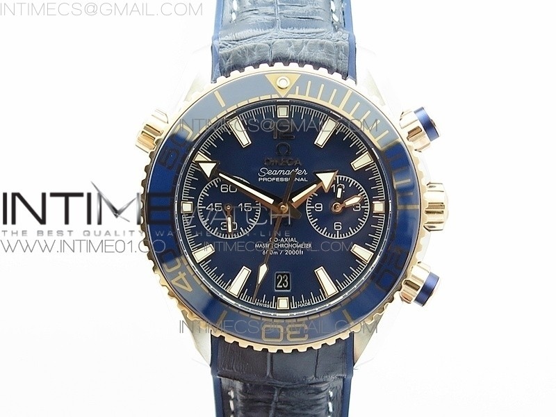 OM공장 오메가 씨마스터 크로노그래프 로즈골드콤비 블루다이얼 가죽스트랩 SEAMASTER PROFESSIONAL CHRONO SS/RG  BLUE CERAMIC BLUE DIAL ON BLACK GUMMY STRAP A9300