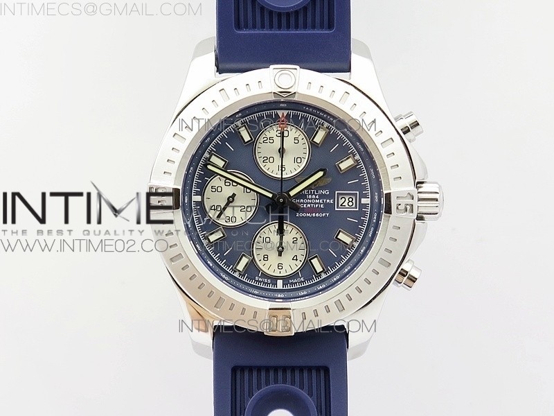 브라이틀링 챌린저 크로노그래프 블루다이얼 러버스트랩 CHALLENGER CHRONOGRAPH SS BLUE DIAL ON RUBBER STRAP A7750 (FREE RUBBER STRAP)