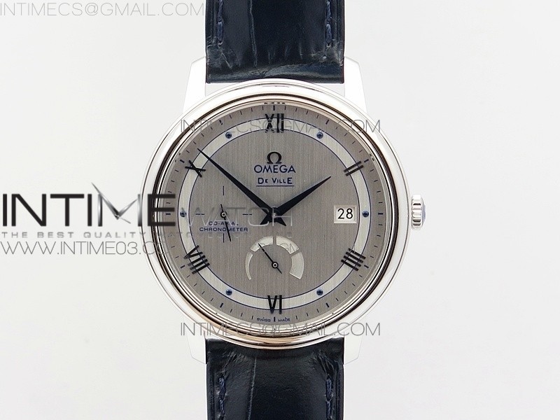 TW공장 오메가 드빌 프레스티지 파워리저브 스틸 실버다이얼 블루인덱스 가죽스트랩 DE VILLE PRESTIGE REAL POWER RESERVE SS SILVER DIAL BLUE MARKERS ON BLUE LEATHER A2824