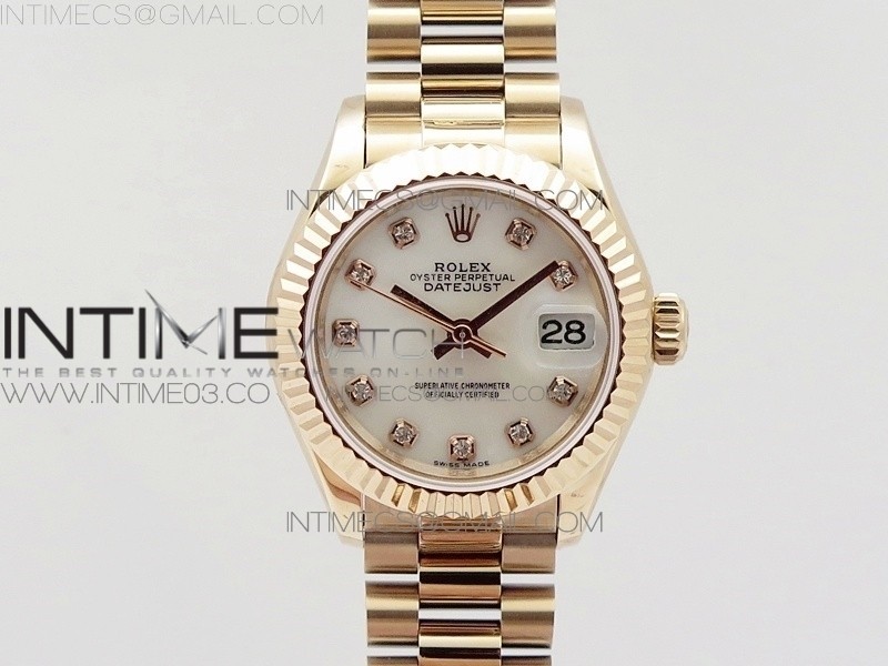 BP공장 롤렉스 데이저스트 28mm 로즈골드금장 화이트 자개다이얼 브레이슬릿 DATEJUST 28MM RG DIAMOND BEZEL WHITE MOP DIAL ON RG BRACELET ETA2671