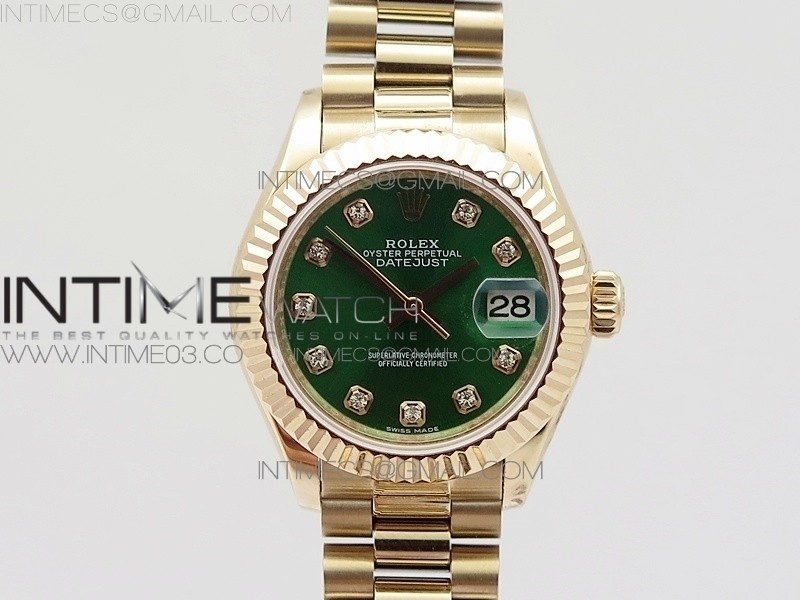 BP공장 롤렉스 데이저스트 28mm 로즈골드금장 그린다이얼 브레이슬릿 DATEJUST 28MM RG DIAMOND BEZEL GREEN DIAL ON RG BRACELET ETA2671