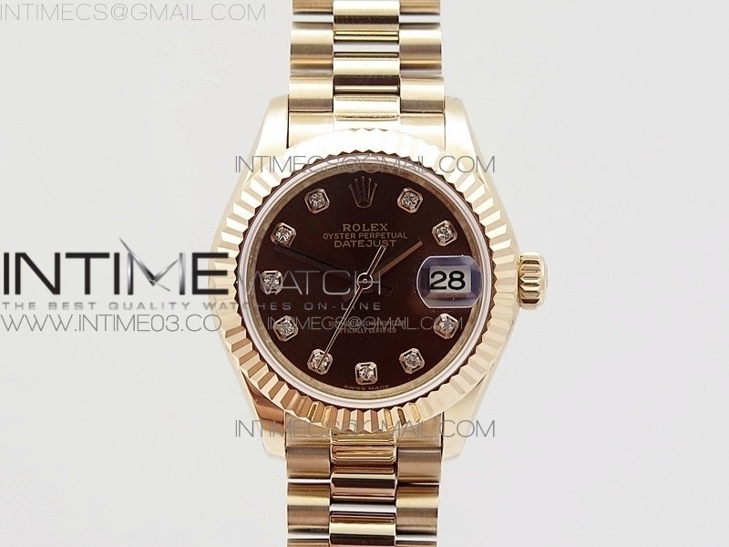 BP공장 롤렉스 데이저스트 28mm 로즈골드금장 브라운다이얼 브레이슬릿 DATEJUST 28MM RG DIAMOND BEZEL BROWN DIAL ON RG BRACELET ETA2671