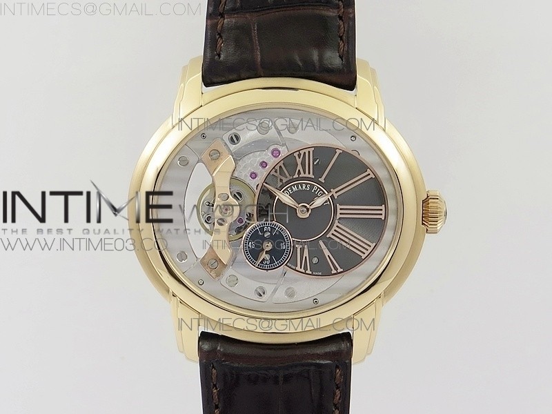 v9공장 오데마피게 밀레너리 로즈골드금장 스켈레톤다이얼 MILLENNIUM SERIES 15350 RG SKELETONAL DIAL II ON DARK BROWN LEATHER STRAP A4101