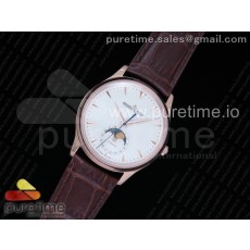 ZF공장 예거르쿨트르 마스터 울트라씬 문페이즈 로즈골드 화이트다이얼 Master Ultra Thin Moon 1362520 RG White Dial on Brown Leather Strap A925