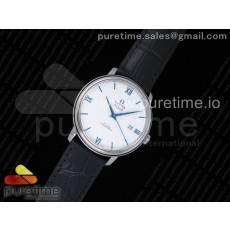 w공장 오메가 드빌 스틸 실버다이얼 블루핸즈 가죽스트랩 De Ville SS Silver Dial Blue Markers on Black Leather Strap A2824 V3