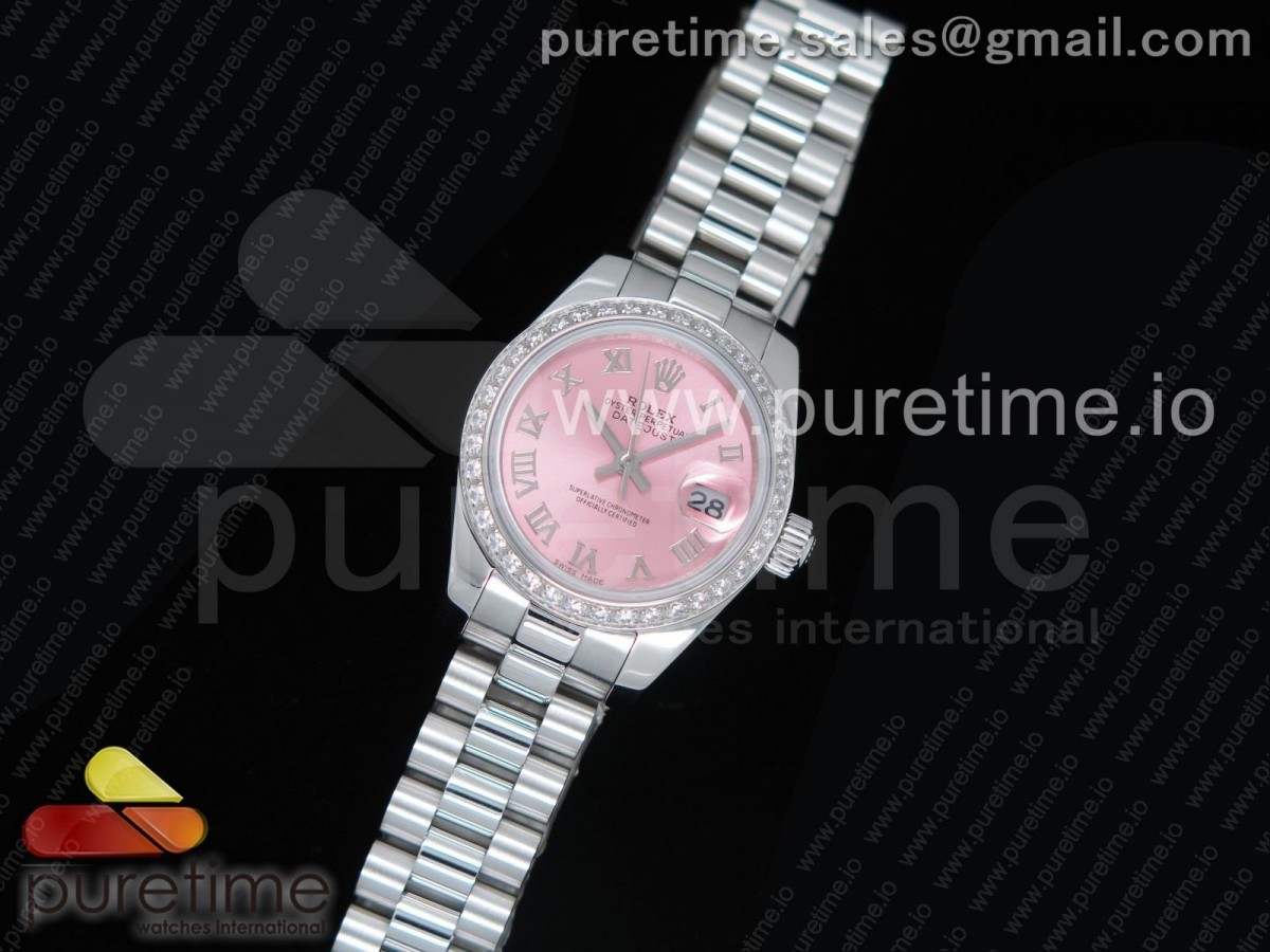 WF공장 롤렉스 데이저스트26 레이디즈 스틸 핑크다이얼 다이아몬드베젤 프레지던트브레이슬릿 Datejust 28 Ladies SS Pink Dial Diamonds Bezel on SS President Bracelet