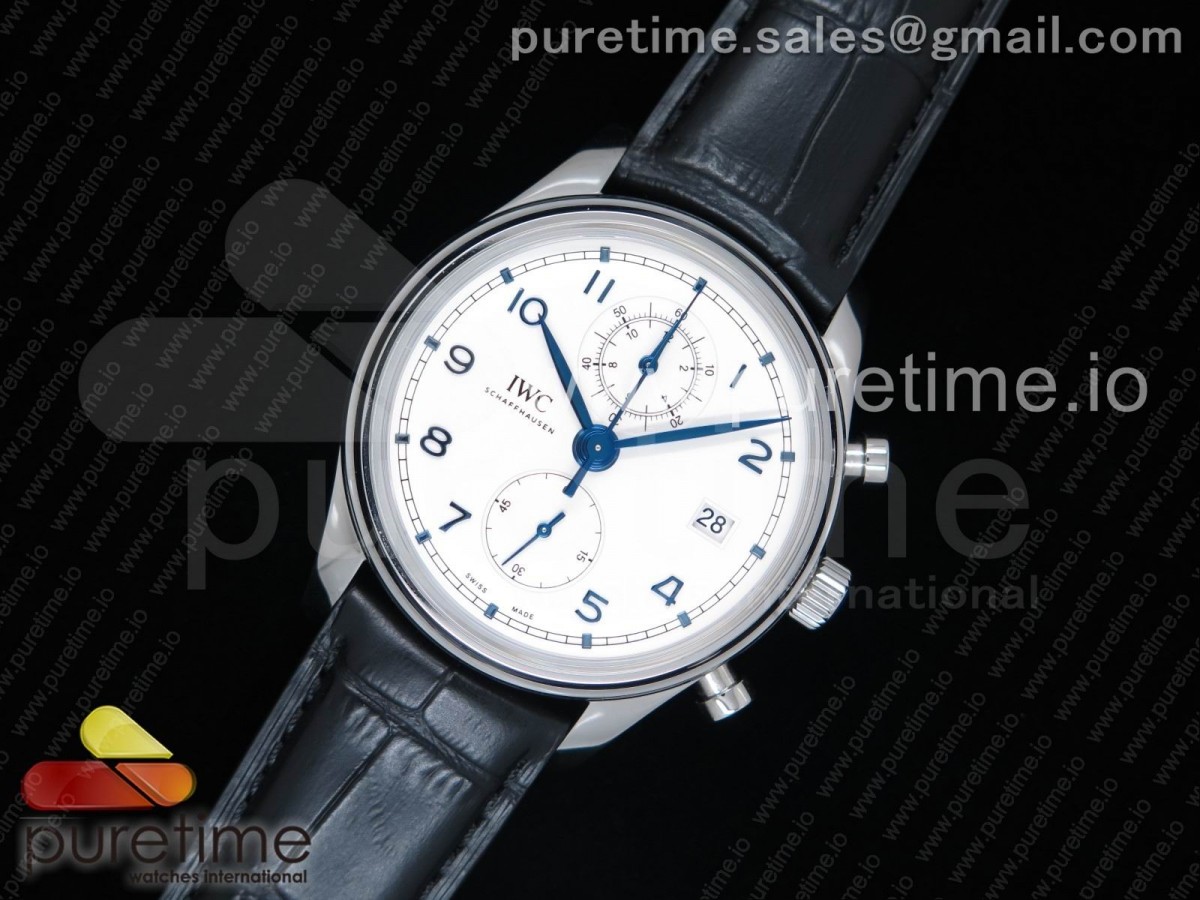 ZF공장 IWC 포르투기저 크로노그래프 클래식 42mm 화이트다이얼 가죽스트랩 IWC Portugieser Chrono Classic 42 IW390302 White Dial Blue Markers on Black Leather Strap A7750