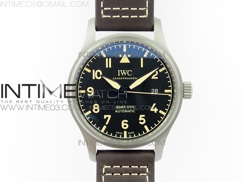 GS공장 IWC 마크18 티타늄 블랙다이얼 브라운가죽스트랩 MARK XVIII IW327006 Ti Black  DIAL ON Brown LEATHER STRAP MIYOTA 9015