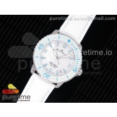 WT공장 블랑팡 피프티패덤즈 화이트앤블루 화이트다이얼 화이트캔버스스트랩 Fifty Fathoms White/Blue White Dial on White Sail-canvas Strap A1315