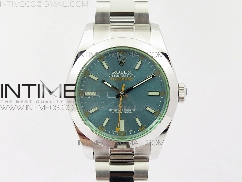 DJ공장 롤렉스 블루 밀가우스 904L 스틸 블루다이얼 브레이슬릿 MILGAUSS 116400 904L SS BLUE DIAL ON 904L SS BRACELET A2836 (REAL GREEN SAPPHIRE CRYSTAL)