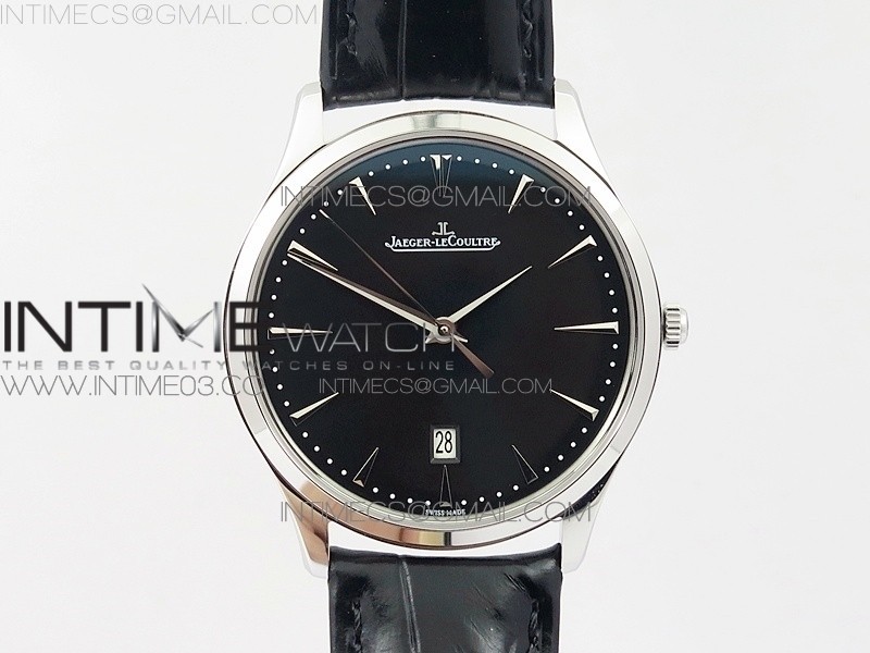 ZF공장 예거르쿨트르 마스터 울트라씬 데이트 스틸 블랙다이얼 가죽스트랩 MASTER 1288420 SS BLACK DIAL ON BLACK LEATHER STRAP A899/1