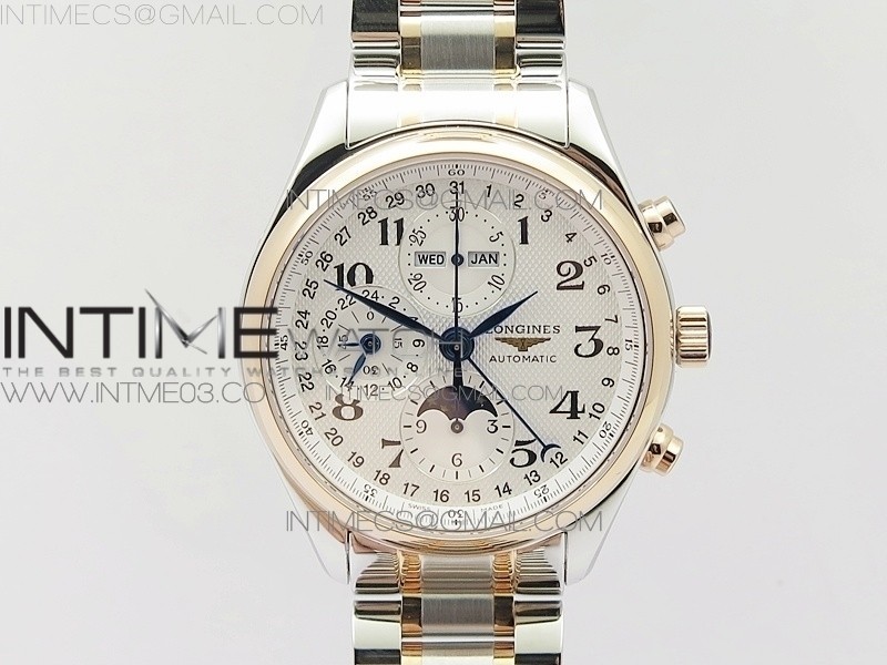 GS공장 론진 마스터컬렉션 문페이즈 로즈골드콤비 화이트다이얼 브레이슬릿 MASTER MOONPHASE CHRONOGRAPH SS/RG WHITE DIAL ON SS/RG BRACELET A7751