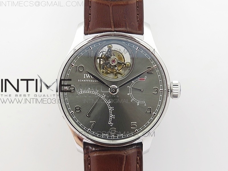 ZF공장 IWC 포르투기즈 투어빌론 IW504602 스틸 그레이다이얼 가죽스트랩 IWC PORTUGUESE TOURBILLON IW504602 SS GRAY DIAL ON BROWN LEATHER STRAP