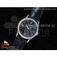 OX공장 파텍필립 칼라트라바 5297G 스틸 블랙다이얼 가죽스트랩 Calatrava 5297G SS Black Dial Diamonds Bezel on Black Leather Strap A324