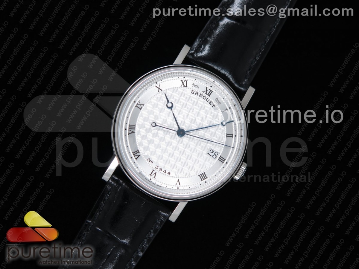 FK공장 브레게 클래식 5177 화이트 플레이드텍스쳐다이얼 가죽스트랩 Classique Auto 5177 SS White Plaid Textured Dial on Black Leather Strap MIYOTA 9015 V2