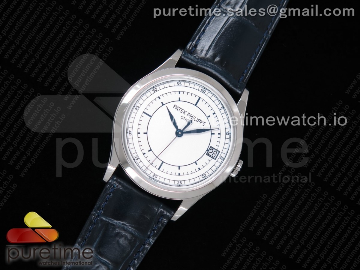 ZF공장 파텍필립 칼라트라바 화이트다이얼 블루핸즈 블루가죽스트랩 Calatrava 5296G SS White Dial Blue Hands on Blue Leather Strap 324CS (Free box)