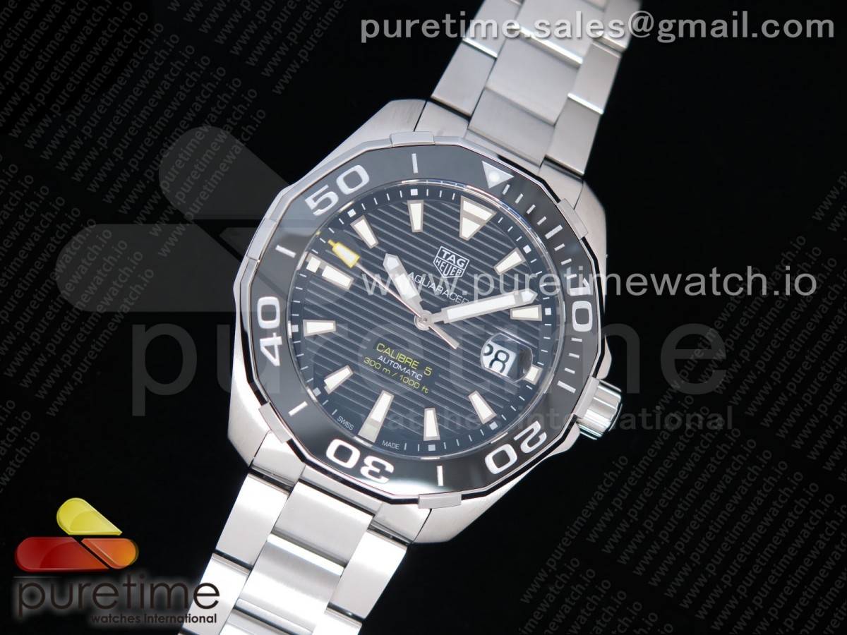 KOR공장 태그호이어 아쿠아레이서 칼리버5 43MM 스틸 블랙다이얼 브레이슬릿 Aquaracer Calibre 5 SS 43mm Black Ceramic Bezel Black Dial on SS Bracelet SW200