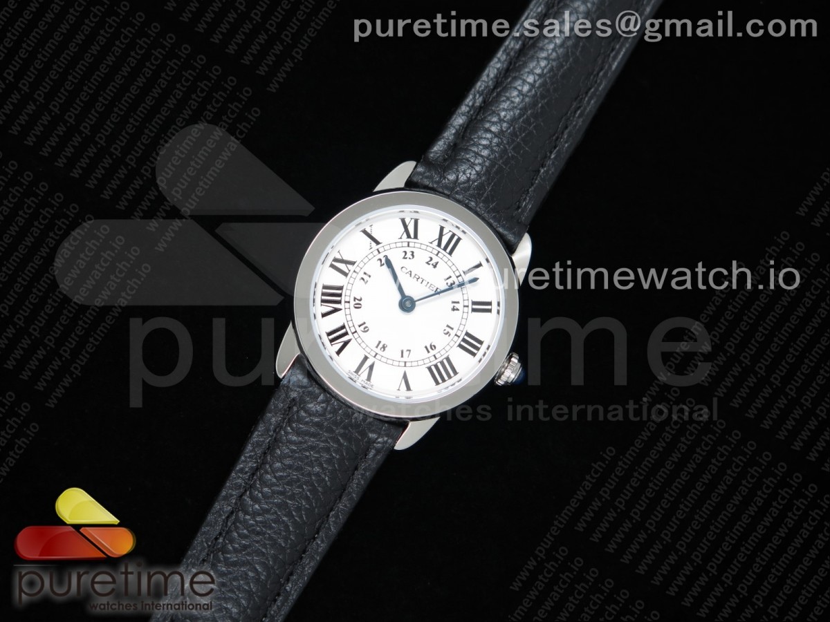 GP공장 까르띠에 롱드솔로 29MM 스틸 화이트다이얼 가죽스트랩 Ronde Solo De Cartier 29mm SS White Dial on Black Leather Strap Ronda Quartz