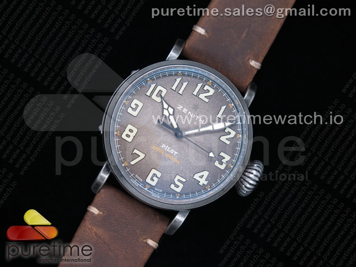 XF공장 45MM 파일럿 타입 20 엑스트라 스페셜 브라운다이얼 아쏘스트랩 Pilot Type 20 Extra Special 45mm Aged SS Case Brown Dial on Assolumate Strap A2824