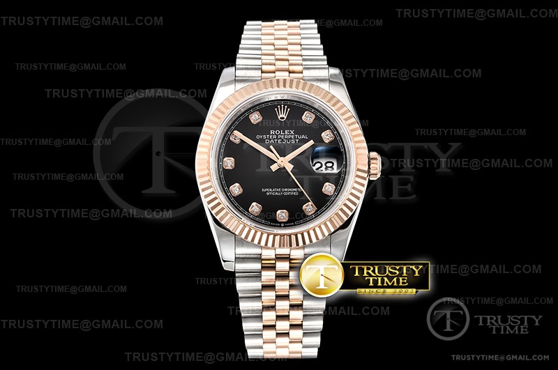 BP공장 롤렉스 데이저스트 36 로즈골드 콤비 블랙다이얼 다이아몬드인덱스 브레이슬릿 DateJust 36mm Jub Flt RG/SS Black Diam BP A2813