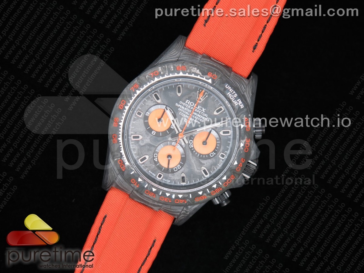 롤렉스 데이토나 카본 블랙앤오렌지다이얼 나일론 스트랩 Daytona DIW Carbon Case and Bezel Black/Orange Dial on Orange Nylon Strap A7750