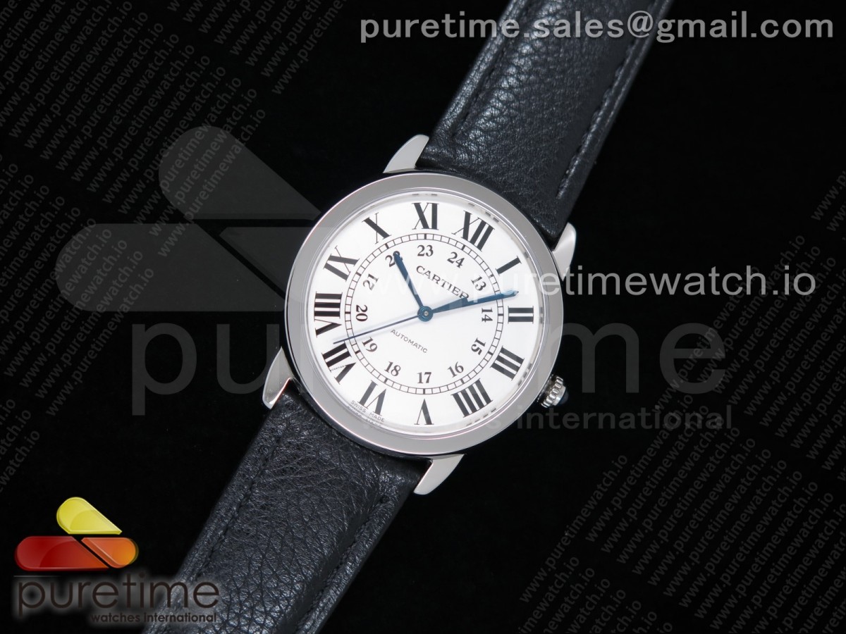 TW공장 까르띠에 롱드솔로 36MM 스틸 화이트다이얼 가죽스트랩 Ronde Solo De Cartier 36mm SS White Dial on Black Leather Strap ETA2671