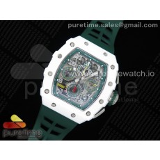 KU공장 리차드밀 RM011 화이트세라믹케이스 스켈레톤다이얼 러버스트랩 RM011 Real White Ceramic Chronograph Crystal Skeleton Dial Green on Green Rubber Strap A7750 KV공장