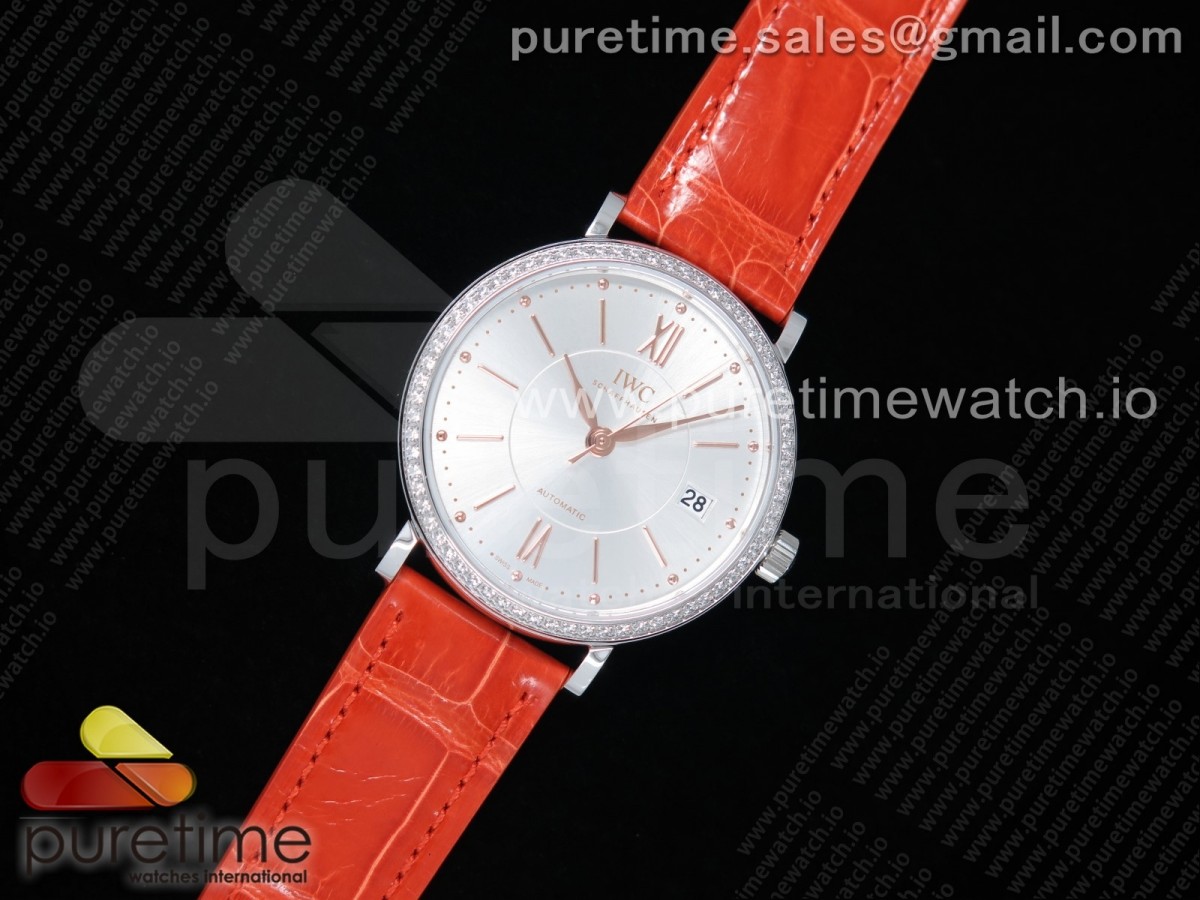 MF공장 포르토피노 37MM 실버다이얼 악어스트랩 Portofino Automatic 37 SS Silver Dial RG Markers on Orange Crocodile Strap A35111