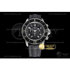 OM공장 블랑팡 피프티패덤즈 크로노그래프 스틸 블랙다이얼 블랙나일론스트랩 Fifty Fathoms Flyback Chrono SS/NY Black OMF Asia 7750