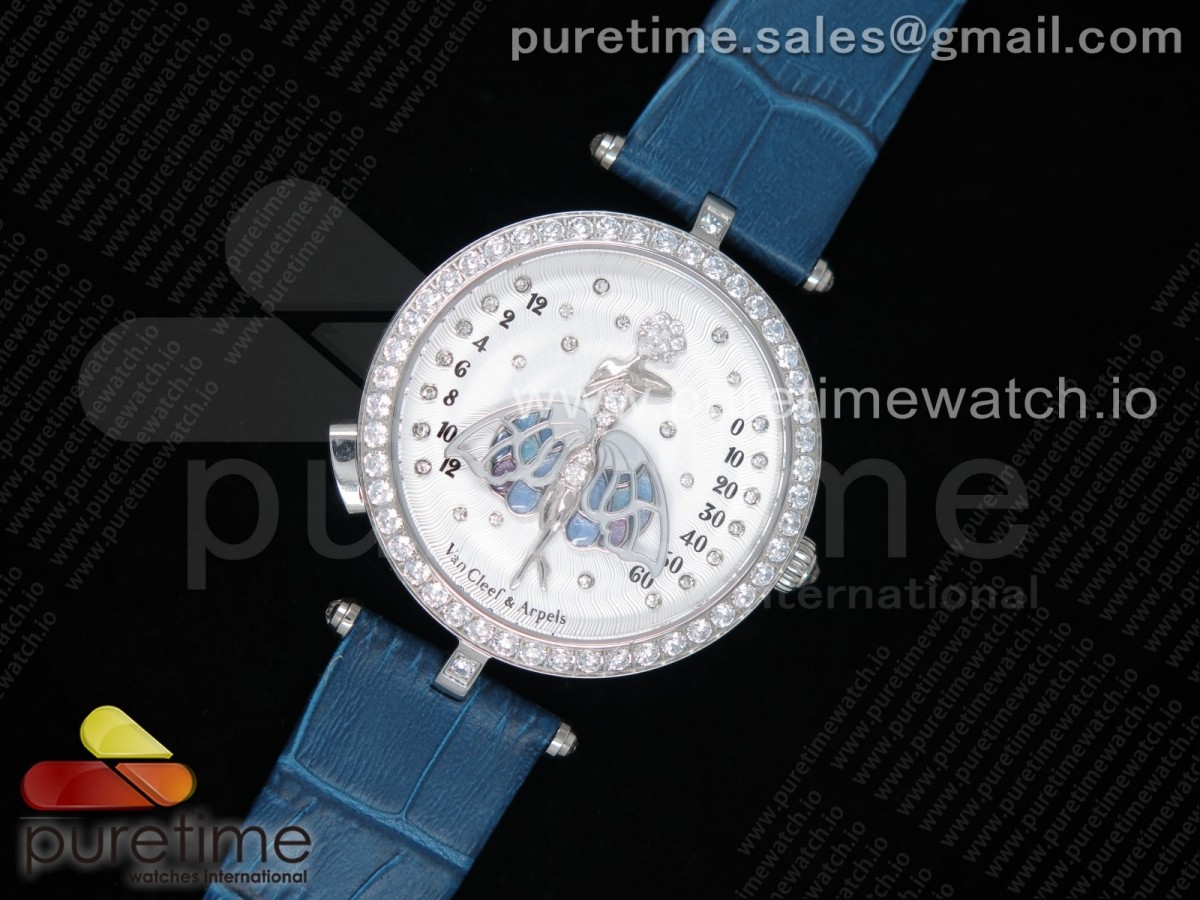 반클리프 레이디 아펠스 발레린 엔찬티 화이트다이얼 가죽스트랩 Lady Arpels Ballerine Enchantée SS White Dial on Blue Leather Strap Jap Quartz