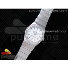 K11공장 오메가 컨스텔레이션 27MM 자개다이얼 브레이슬릿 Constellation Ladies 27mm SS Diamonds Bezel White MOP Dial Stick Markers on SS Bracelet ETA Quartz