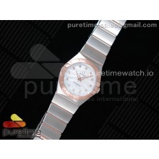 K11공장 오메가 컨스텔레이션 27MM 로골 자개다이얼 브레이슬릿 Constellation Ladies 27mm SS/RG White MOP Textured Dial Diamonds Markers on SS/RG Bracelet ETA Quartz