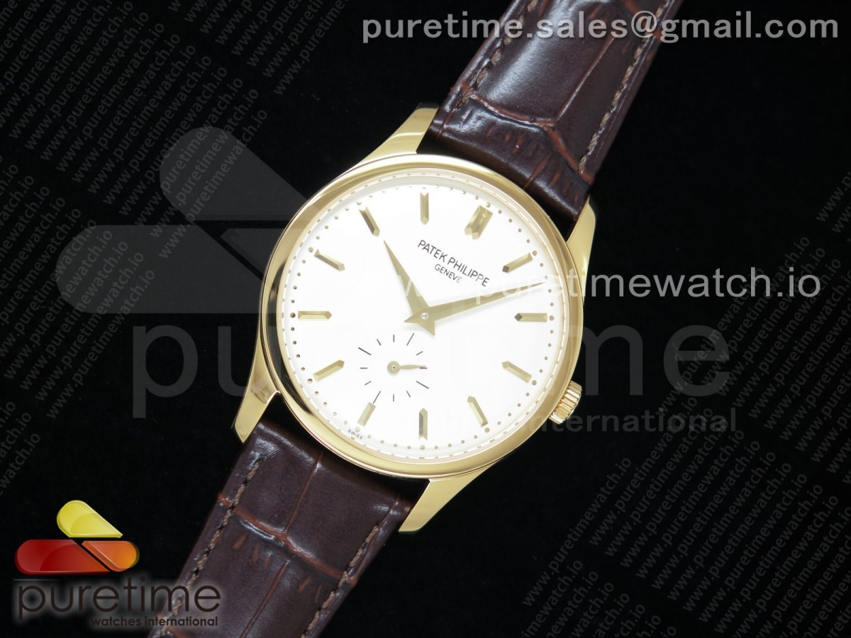 AI공장 파텍필립 칼라트라바 옐로우골드 화이트다이얼 가죽스트랩 Calatrava 5196 YG White Dial on Brown Leather Strap A23J