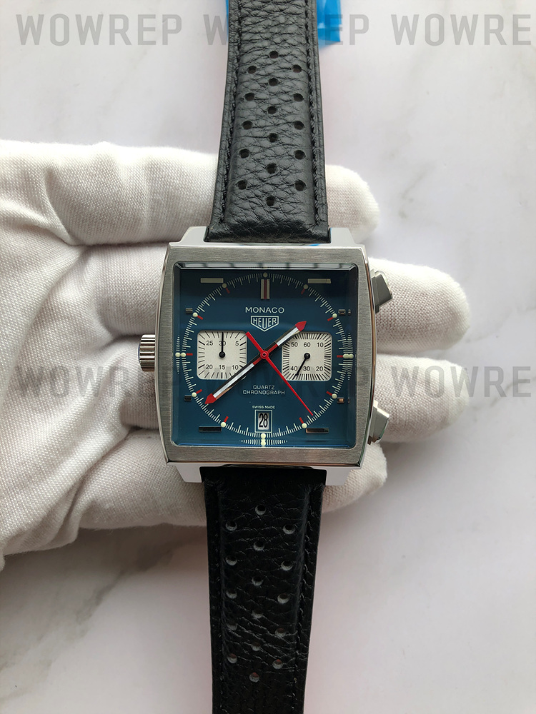 태그 모나코 쿼츠 블루다이얼 가죽스트랩 Tag Monaco Chronograph SS/LE Blue Jap VK64A