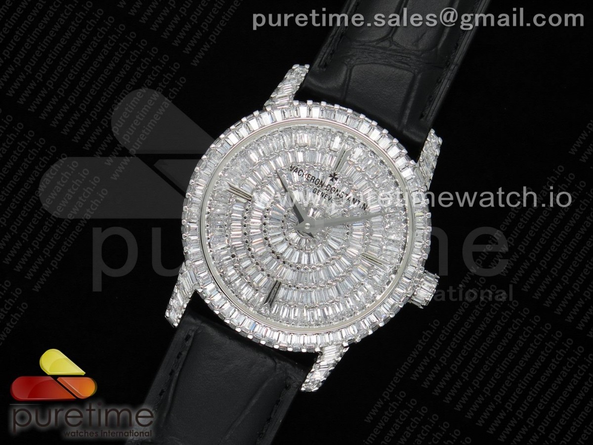 바쉐론콘스탄틴 트레디셔널 풀다이어모델 가죽스트랩 Traditionnelle High Jewellery Watch SS Full Diamonds on Black Leather Strap MIYOTA9015