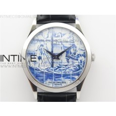 FL공장 파텍필립 칼라트라바 아술레이호스 에나멜다이얼 가죽스트랩 Calatrava Azulejos SS 5089G-62 FL Enamel Dial on Black Leather Strap